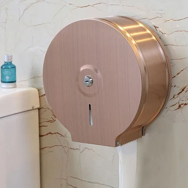 Hộp đựng giấy vệ sinh Inox 304 màu hồng vàng vân gỗ loại lớn MK-1103RG