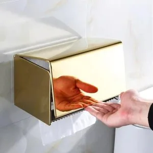 Hộp đựng giấy vệ sinh, giấy lau tay Inox 304 treo tường màu vàng bóng MK-1054GB