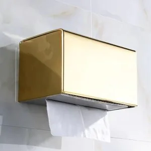 Hộp đựng giấy vệ sinh, giấy lau tay Inox 304 treo tường màu vàng bóng MK-1054GB
