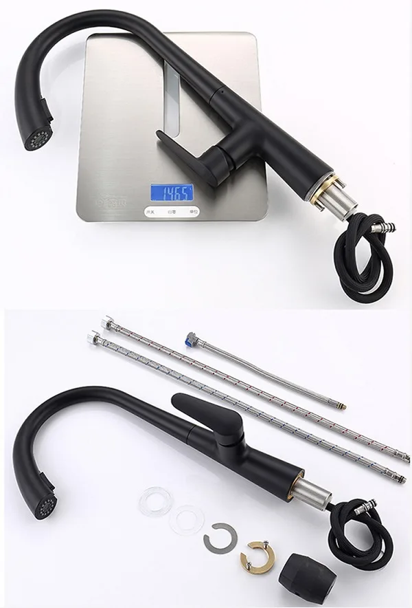 Vòi rửa bát màu đen nóng lạnh rút dây MK-0578B