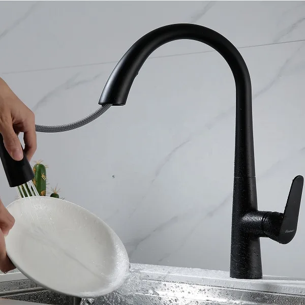 Vòi rửa bát màu đen nóng lạnh rút dây Miken MK-0578B