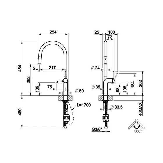 Vòi rửa bát nóng lạnh dây rút mẫu mới mạ Crom MK-1015C